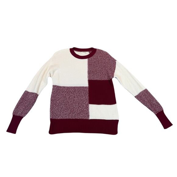 Womens Anthropologie Color Block Sweater Maroon And White Checkered Pattern XS - Picture 1 of 8